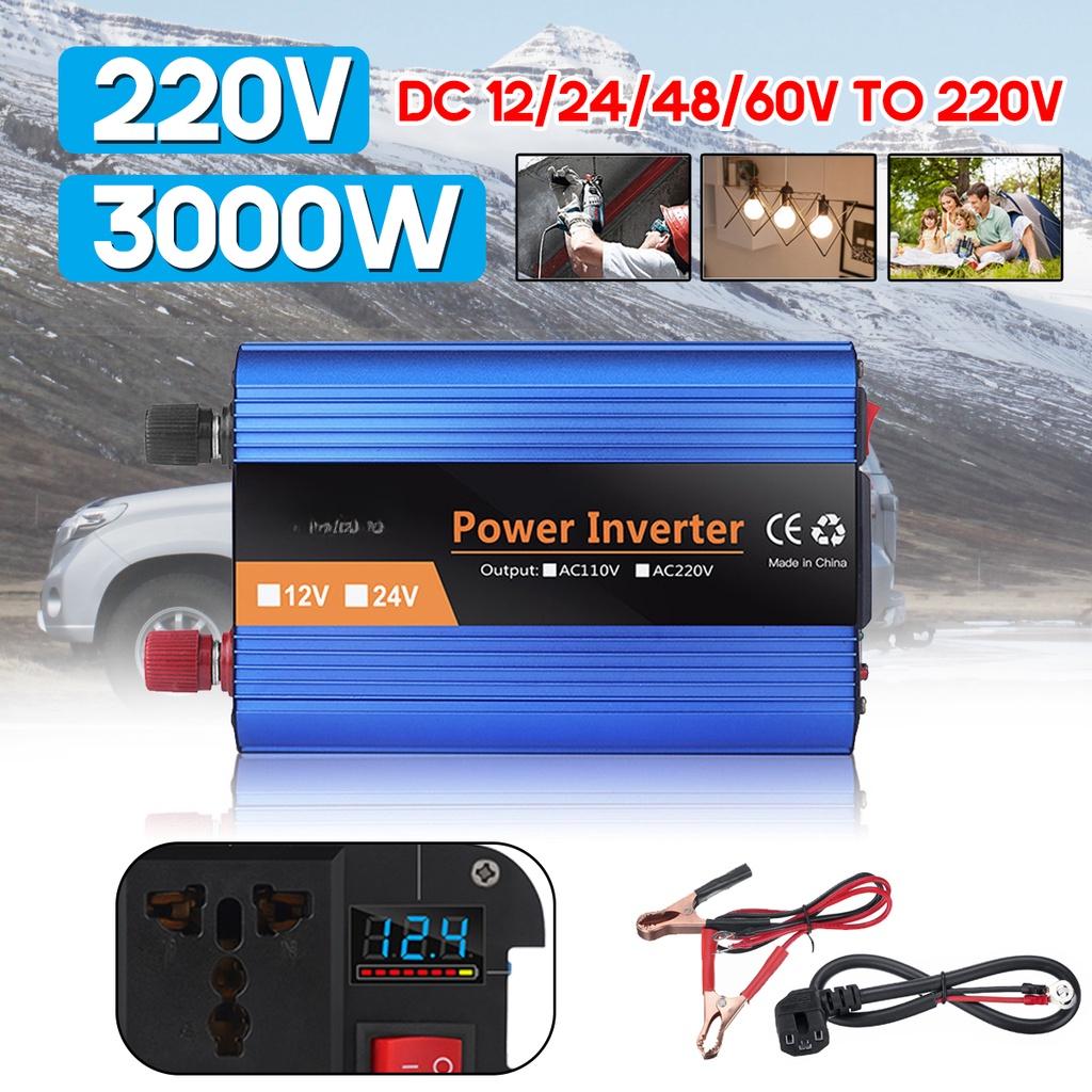 3000W Inverter Car Power Inverter Modified Sine Wave Voltage Transformer Converter Charger Solar Inversor LCD Display 12V 220V