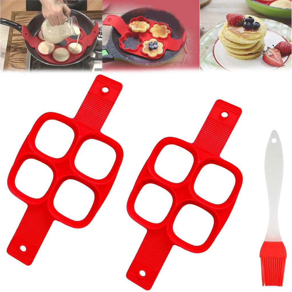 Pancake Mold Multi-shaped Silicone Pancake Four-hole Omelette Maker Family Practical Silicone Cake Pancake Kitchen Baking Mold