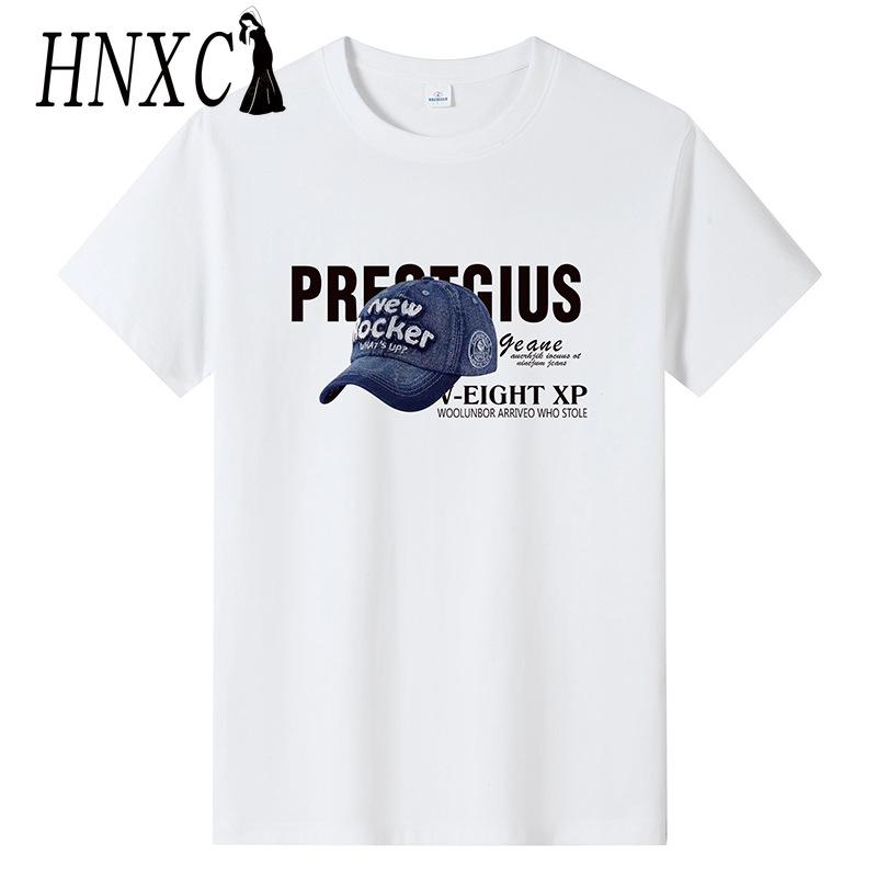 HNXC Kortermet t-skjorte i bomull for menn mote løs halvermet skjorte med trykt medfølende skjorte