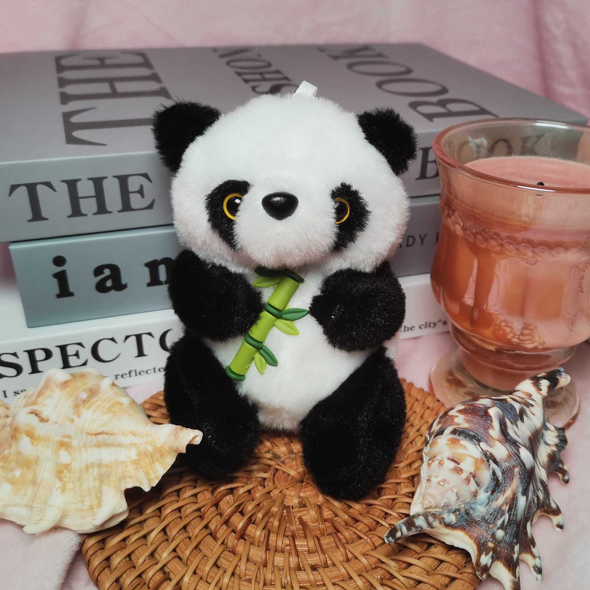 Süßer Nationaler Schatz Umarmt Bambus Panda Sitzsack Granulat Plüschpuppe Schlüsselanhänger Rucksack Anhänger Greifautomat Geschenk 4 inches