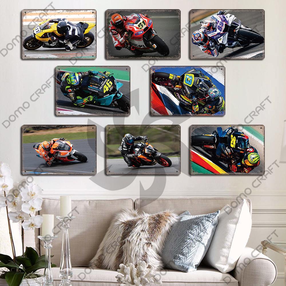Motorcycle Racing Poster Vintage Metal Plate Racer Athlete Metal Tin Signs Retro Wall Decor Club Pub Bar Man Cave
