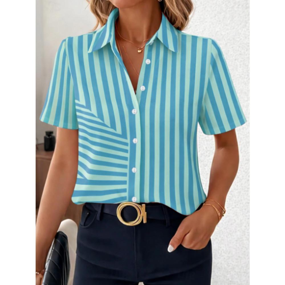 Women's Shirt Short Sleeve Shirt Button Down Blouse Geometric Pattern Printed Daily Casual Collar Regular Tops Daily Summer Spring