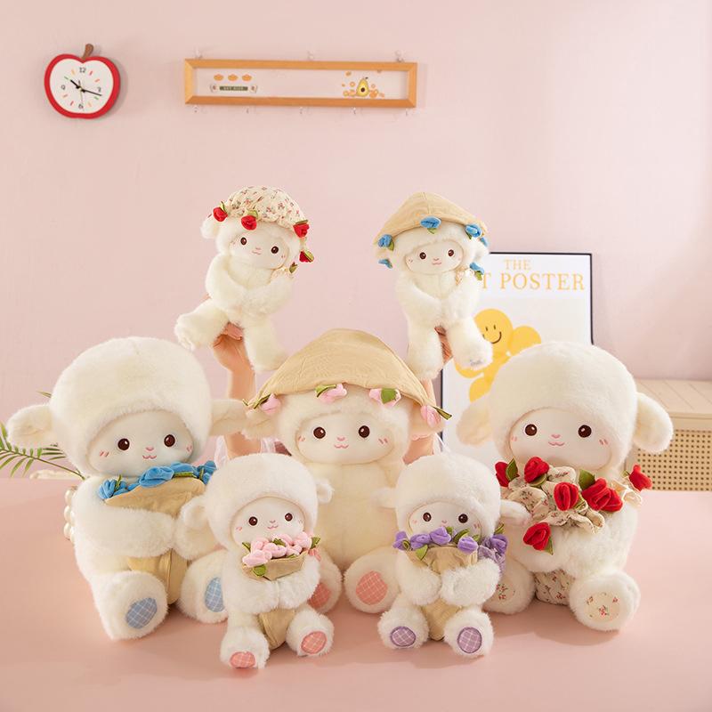 30/45CM Kawaii Rose Little Lamb Love Plush Toy Cute Stuffed Animal Adorable Doll Pillow Toys for Grilfriend Valentine's Gifts