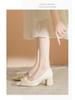 Women's Chunky Heel Satin Bridal Shoes - Pointed Toe with Floral Design for Weddings and Engagements