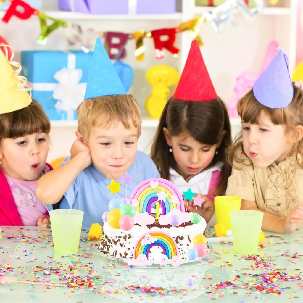 38pcs Rainbow Cake Topper Rainbow Theme Party Supplies Pastel Balls Cake Topper Boho Cake Toppers