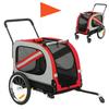 2-In-1 Dog Bike Trailer Pet Stroller with Universal Wheel Reflector Flag Red