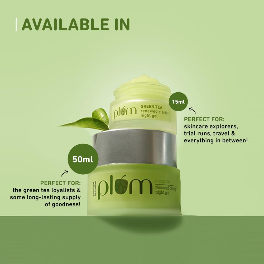 Plum Green Tea Renewed Clarity Night Gel Lightweight Overnight Moisturizer For Oily Acne Prone Skin Vegan 50 Ml
