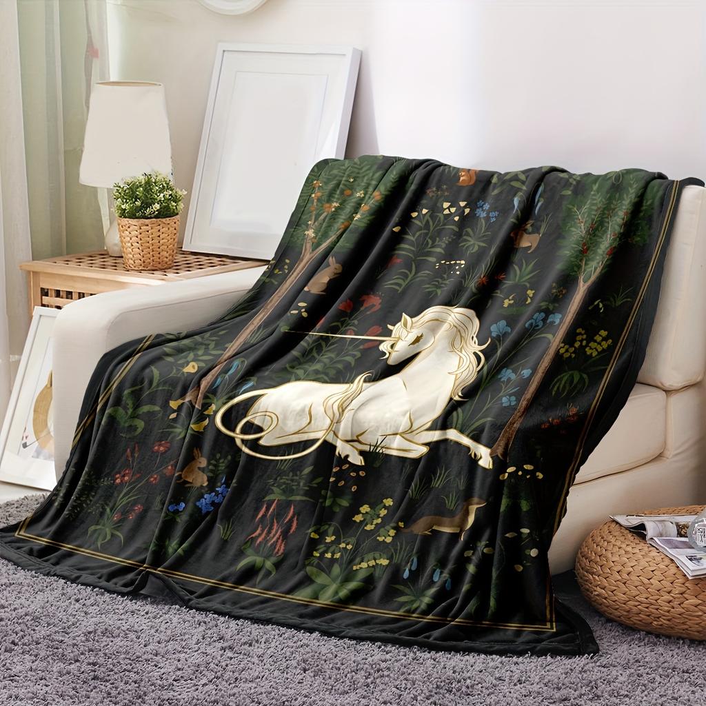 Traditionelle Dschungel-Einhorn-Kunstdecke - Weiche Ganzjahres-Mehrzweck-Decke für Sofa, Bett, Schlafzimmer & Wohnzimmer