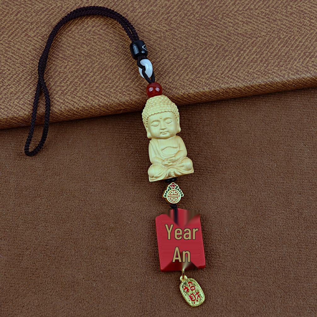 Sandalwood Little Deer Car Charm: Gourd Ornament for Rearview Mirror