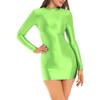 Damska damska błyszcząca obcisła sukienka z długim rękawem Modne sukienki mini Mock Neck Dress Rave Party Clubwear