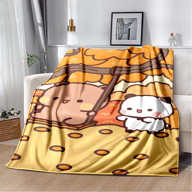 Cute Bubu and Dudu Series Blanket Cartoon Print Kids Warm Flannel Soft Comfortable Home Travel Blanket Bed Blanket Birthday Gift