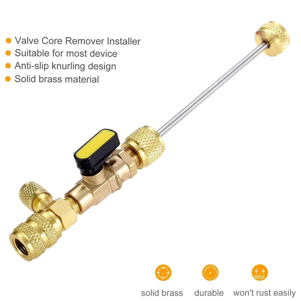 Valve Core Remover Installer Tool, R410A R22 AC Schrader Valve Core Remover, Dual Size 1/4" & 5/16" Port HVAC Valve Core Removal