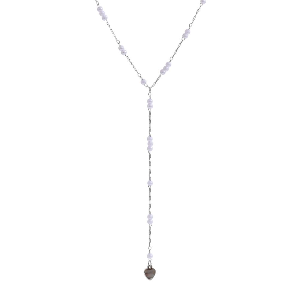 

Yhpup 2025 Stainless Steel Imitation Pearls Thin Chain Long Hanging Pendant Necklace Water Resistant Chic Attractive Jewelry