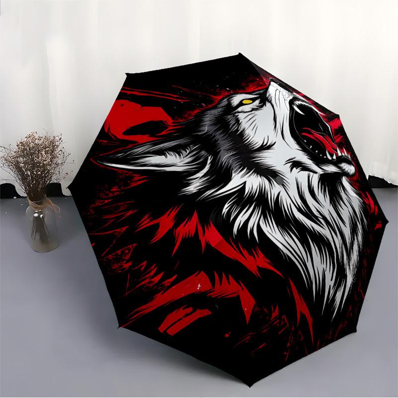 1pc Wolf Roar Fashionable Automatic Opening/Closing Folding Umbrella with 8 Bones, Windproof Portable, Daily Use068