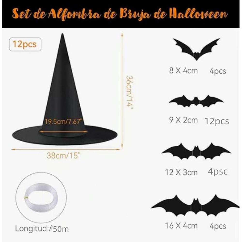 

Black Witch Hat 12 Pieces Spooky Halloween Decorations With Bats Witch Hat Set With 164Ft Nylon Cord For Indoor Outdoor Haunted чёрный