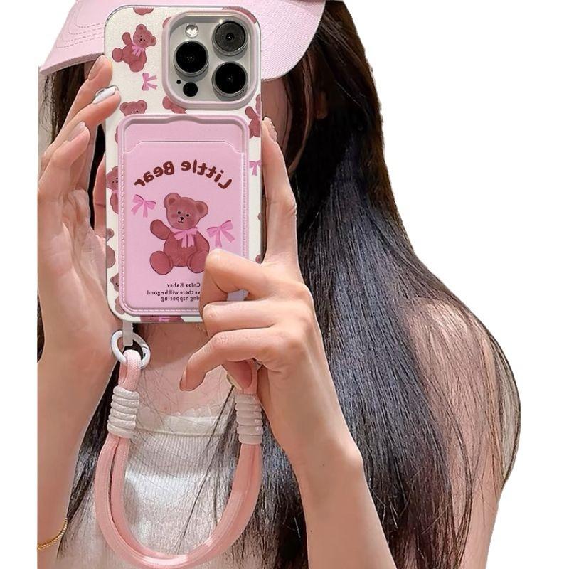 Balíček karet Bow Bear Pink Vhodný pro ochranné pouzdro Apple 16 ProMax Pouzdro na mobil IPhone 15 Odolné proti pádu