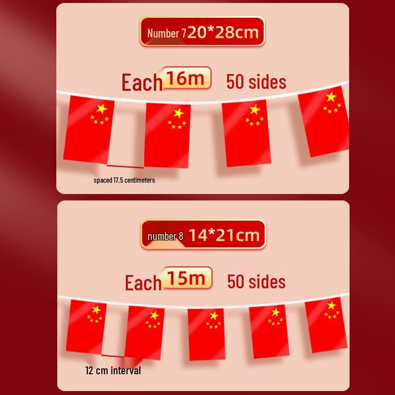 Fio de Bandeiras Nacionais Pequenas da China - Decoração Suspensa para o Dia Nacional, Bandeira de Festa Bandeira Vermelha de Cinco Estrelas