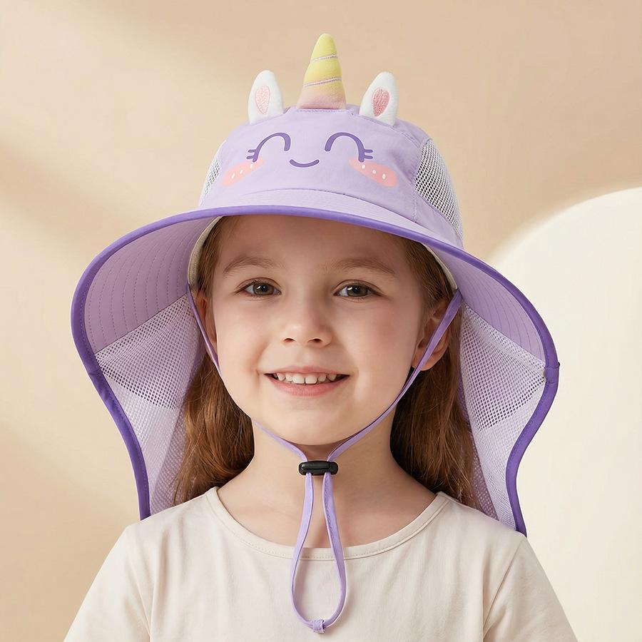 New children s sun hats for ages 3 to 8 – baby sun hats, beach hats, hats with UV protection functions. These summer-style hats One Size фиолетовый