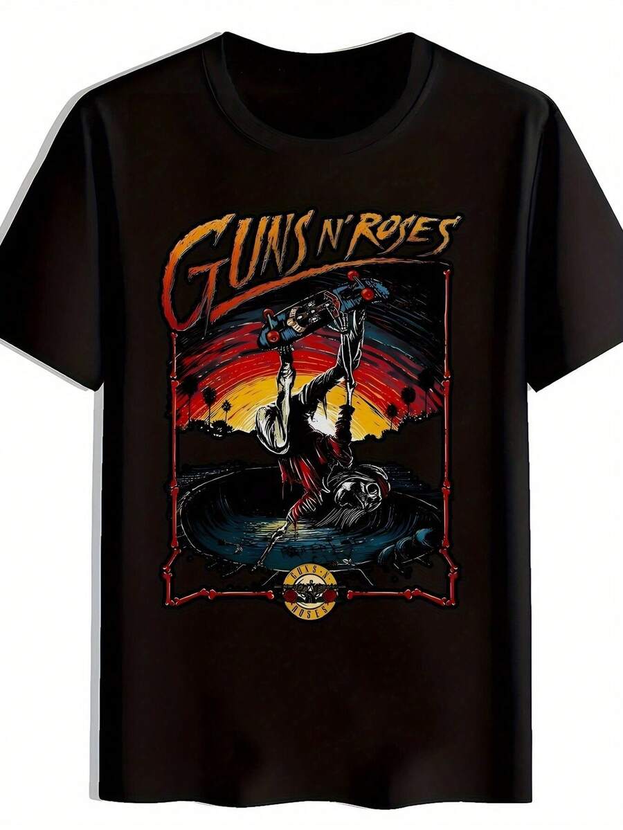 

Guns N Roses Graphic T-Shirt - Unissex s Black Rock Band Tee With Iconic Skeleton & Guitar Design XXXL