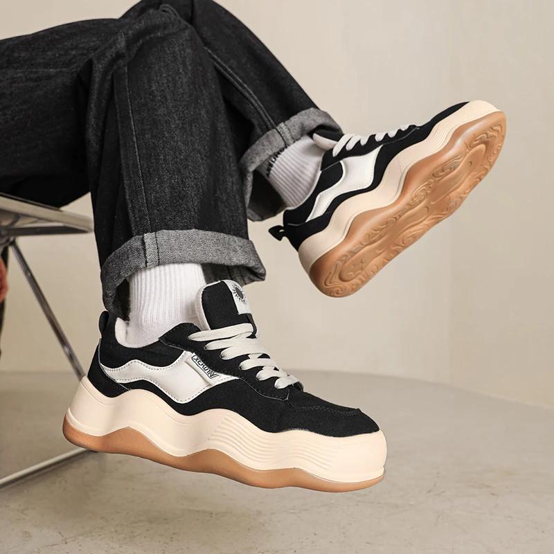 

Мужские кроссовки на платформе, новинка 2024 года, летняя повседневная парусиновая обувь на шнуровке для мужчин, модная мужская спортивная обувь с низким берцем на массивном каблуке
