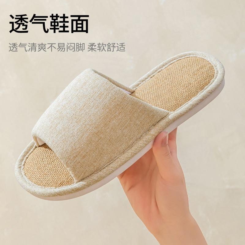 Linen slippers women's summer breathable sweat-absorbing non-slip silent indoor home floor cotton and linen slippers universal in all seasons