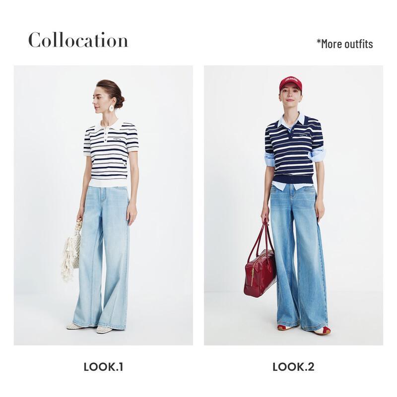 Navigare Women's Striped Knit Polo Shirt with Cutouts