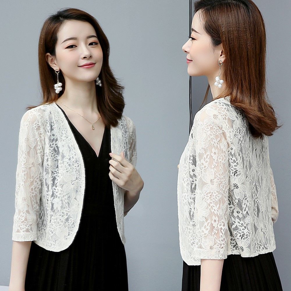 Lace Shawl Female Plus Size Cardigan Spring Summer Thin Coat Korean Version Sunscreen Air -conditioned Shirt