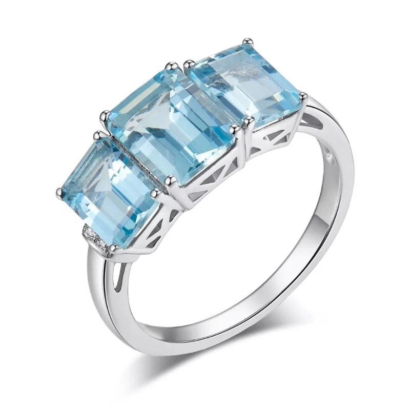 Bagues Carrées Attrayantes Couleur Argent Incrustées de Pierre Bleue Charms Mode Fête Fiançailles Mariage pour Femmes