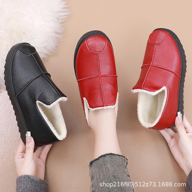 Medium thickened leather women's cotton shoes velvet warm cloth shoes cotton shoes casual non-slip snow boots