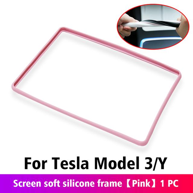 Für Tesla Model 3 / Y Silikon Schutzrahmen Kantenabdeckung Mittelkonsolen-Display Navigationsbildschirm Schutzfolie Autozubehör