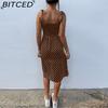 BITCED Kleider Sommerkleid Sommer Damen Lässig Ärmellos Gepunktet Strandkleid Hohe Taille Plissiert V-Ausschnitt Vestidos De Verano