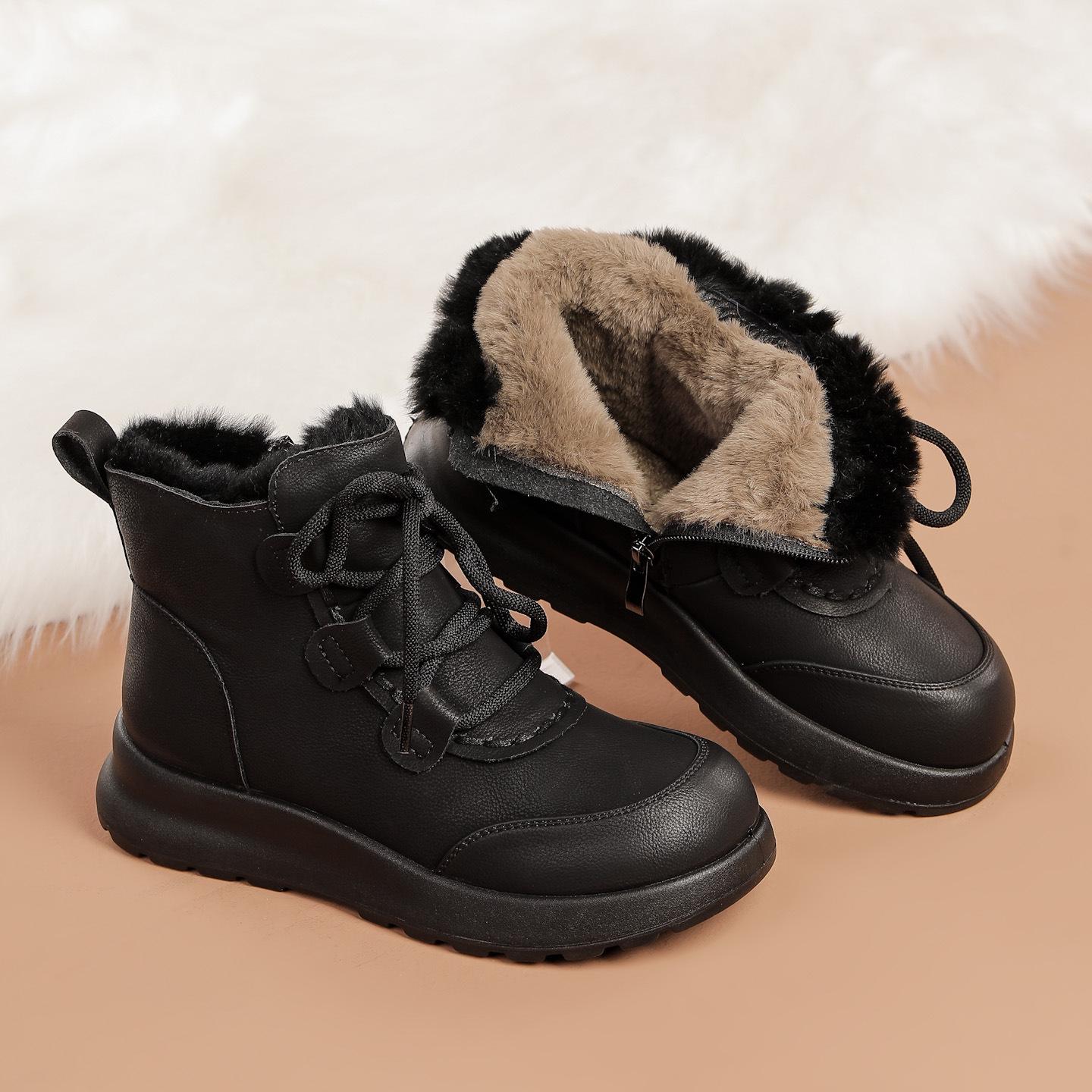 

Зимние утепленные нескользящие сноубутсы для женщин - Теплые, на велюровой подкладке, короткие ботинки для женщин среднего и пожилого возраста 38 чёрный