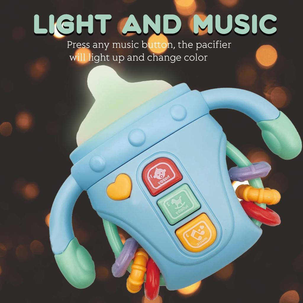 Baby Musical Toys Sensory Learning Toy with Music and Lights Pacifier Teething Rattle Toy for Toddlers Boys and Girls Gifts 0-12