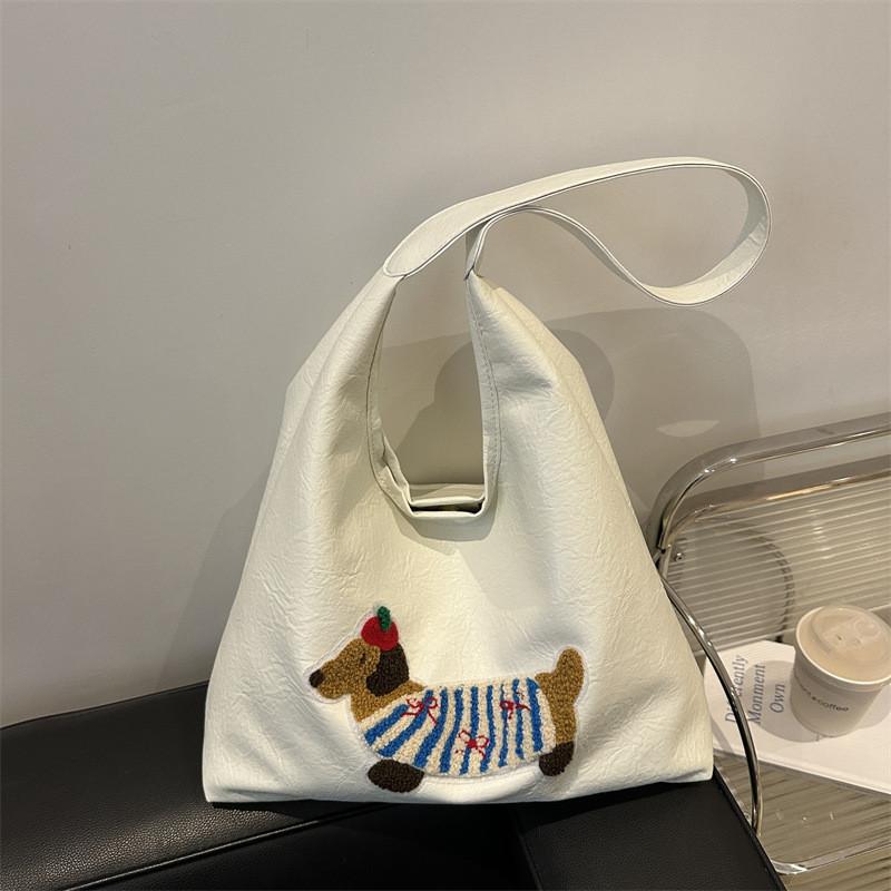 Stylish Large Capacity Tote Bag For Women With Cute Cartoon Design In Black White And Coffee Colors