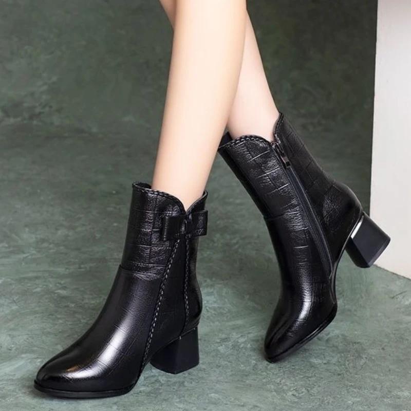 Fashion British Style Black Middle Heel Women's Half High Boots on Offer Sale Gothic Comfortable and Elegant Chic Ladies Mid Calf Shoes