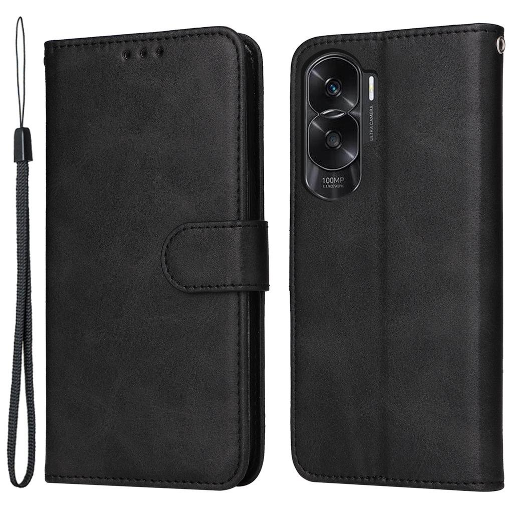 Cell Phone Cover for Honor X50i 5G/90 Lite 5G Calf Texture Anti-scratch PU Leather Wallet Stand Case with Strap