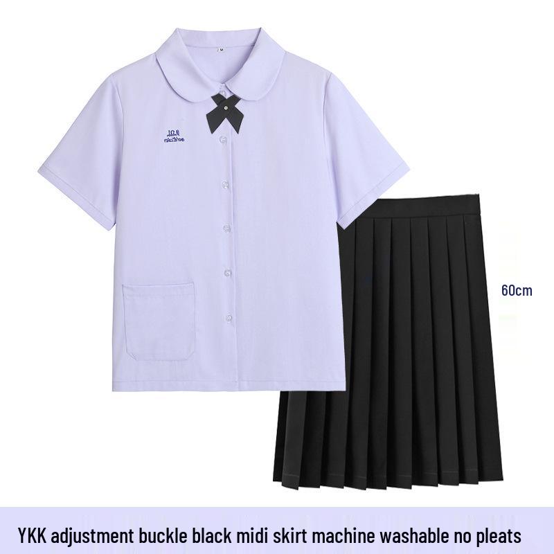 Thai Style Girls' Short/Long Sleeve School Uniform Shirt with Embroidered Badge for JK High School Students