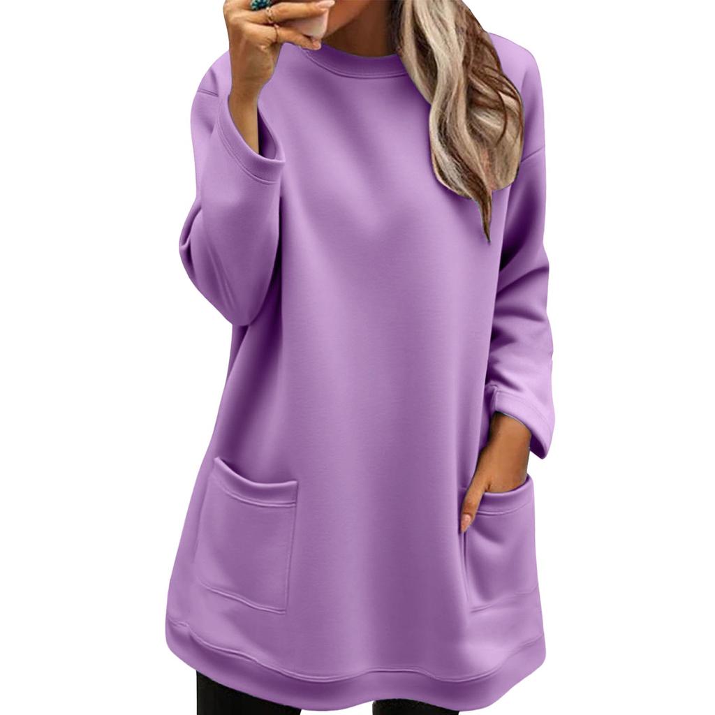 Women's Long-sleeved Loose Fashion Pocket Pullover Round Neck Long Sweatshirt