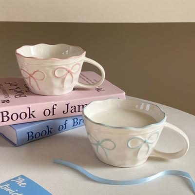 1Pc Bow Ceramic Mug, Exquisite and Simple Bow Large Capacity Couple Cup, Suitable for Home Decoration, Home Drinking Water