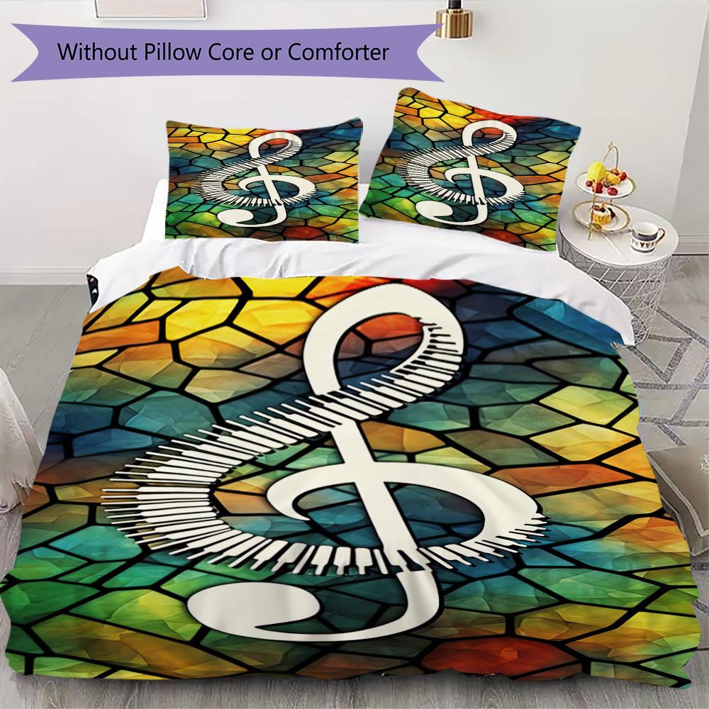 1PC Musical symbols Bedding Quilt Set Quilt Cover Pillowcase Home Decoration Birthday Gift (1 * duvet cover + 2 * pillowcase, without core)A19