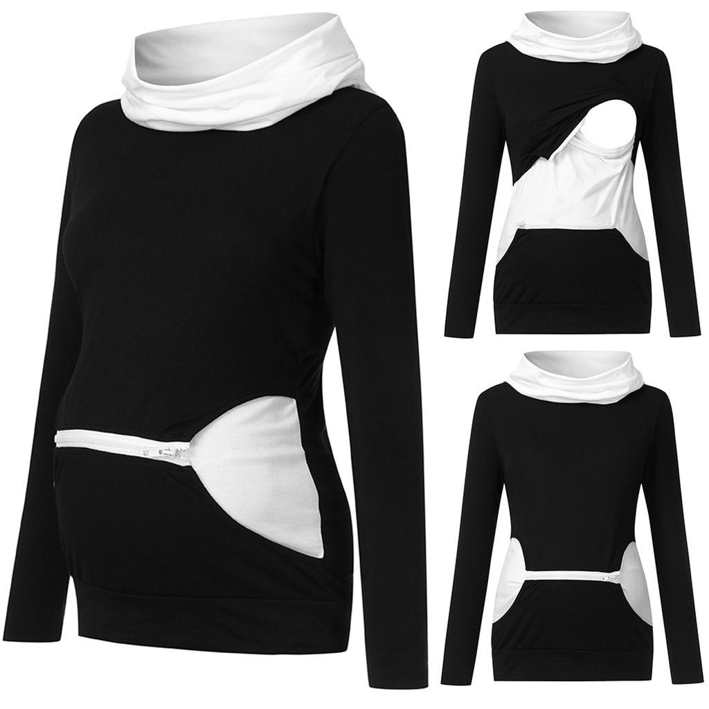 Dámské těhotenské mikiny na kojení s dlouhým rukávem na pevný zip