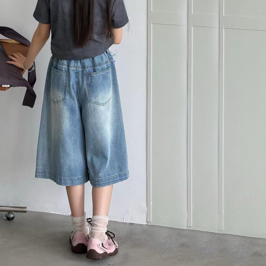 2026 New Style Girls' Summer Wide-Leg Denim Pants - Stylish, Loose, and Lightweight for Kids
