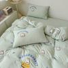 Cute Bear Washed Cotton Bed Four-piece Set Soft Skin-friendly Yellow Quilt Cover Bed Sheet Three-piece Set