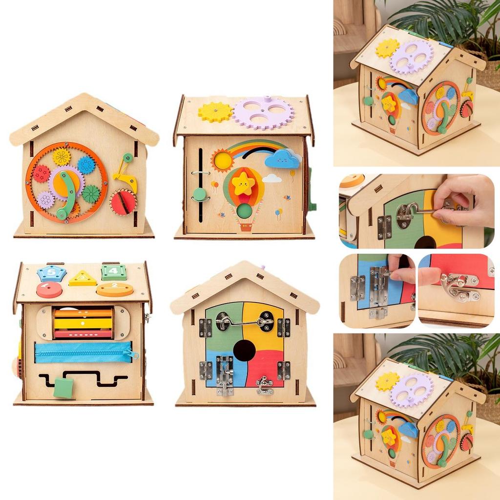 Wooden Busy House Toy For Kids With Educational Activities And Multifunctional Puzzle