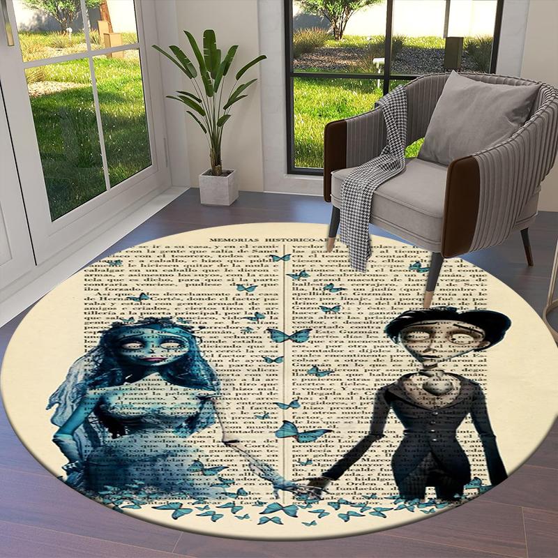 Corpse Bride Round Area Rug,Carpet Rug for Living Room Bedroom Sofa Playroom Decor,Non-slip Floor Mat17