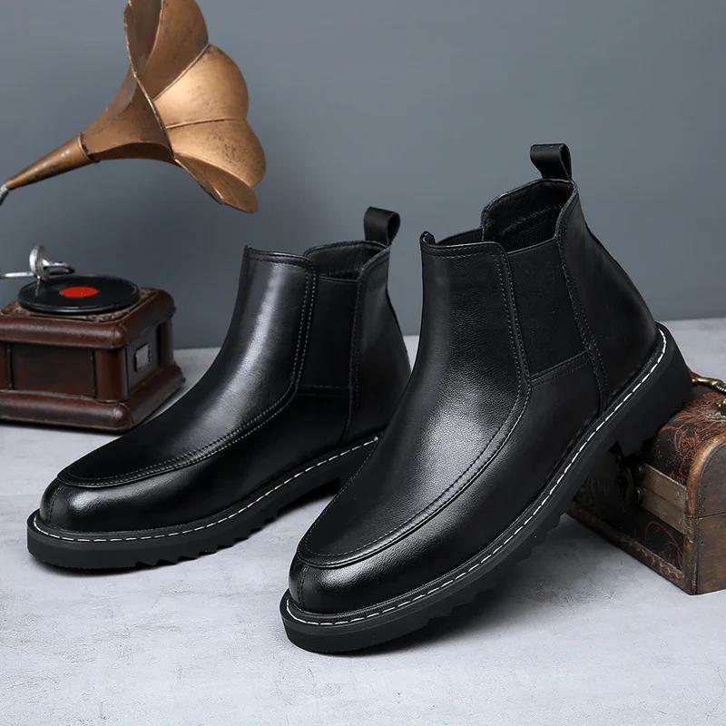 Erkekler için Botlar Hakiki Deri ayakkabılar Platform Bilekte Botlar Dış Mekan Rahat Yumuşak Erkek iş ofis Botları Botas Hombre