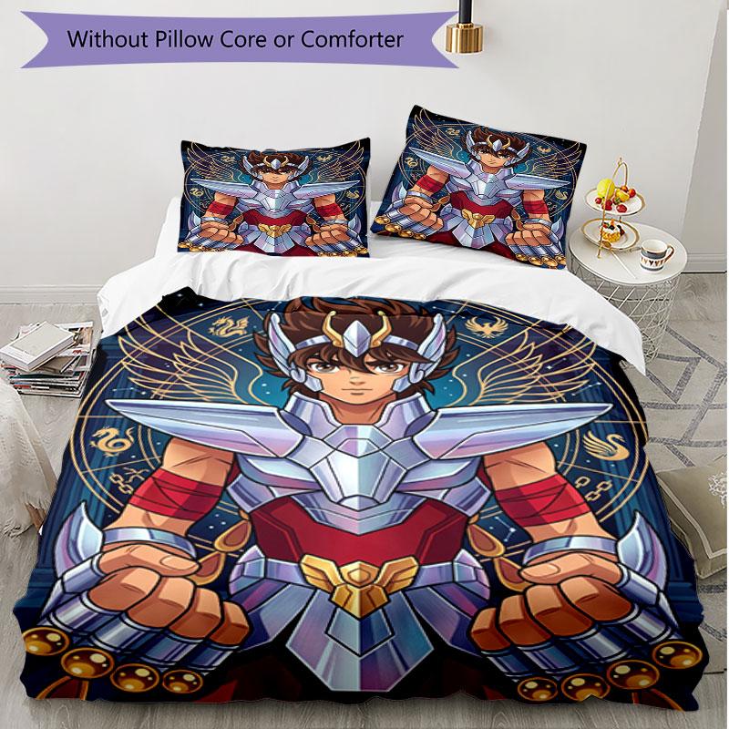 3pcs Duvet Cover Set (1*Duvet Cover + 2*Pillowcase, Without Core), Saint Seiya Print Soft All‑Season Bedding Set, Home Bedroom Decor Gift