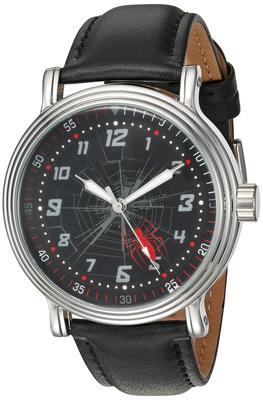 Marvel Analog Quartz Watch with Leather Synthetic Strap Black Men's Spider-Man 21.2 (Model WMA000267)