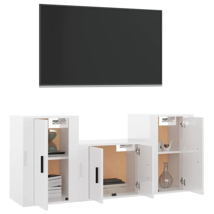 VidaXL TV Furniture Set 3 Pcs High Gloss White Engineered Wood 3188384
