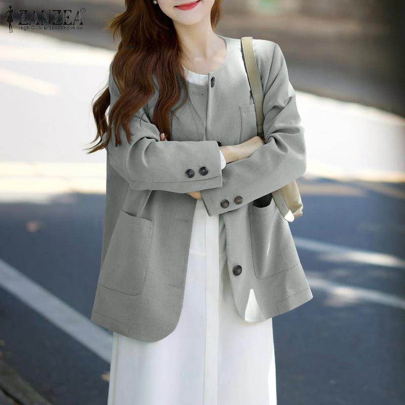 ZANZEA Women Casual Round Neck Long Sleeve Loose Thin Cardigan Outwear